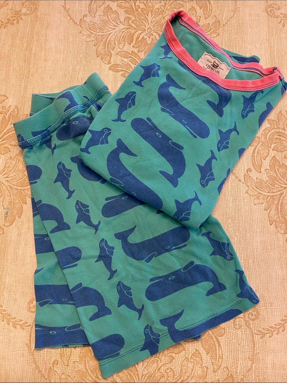 ⚓️ J.Crewcuts Whale Turquoise & Pink Shorts Sleep Set 100% Cotton PJs 14